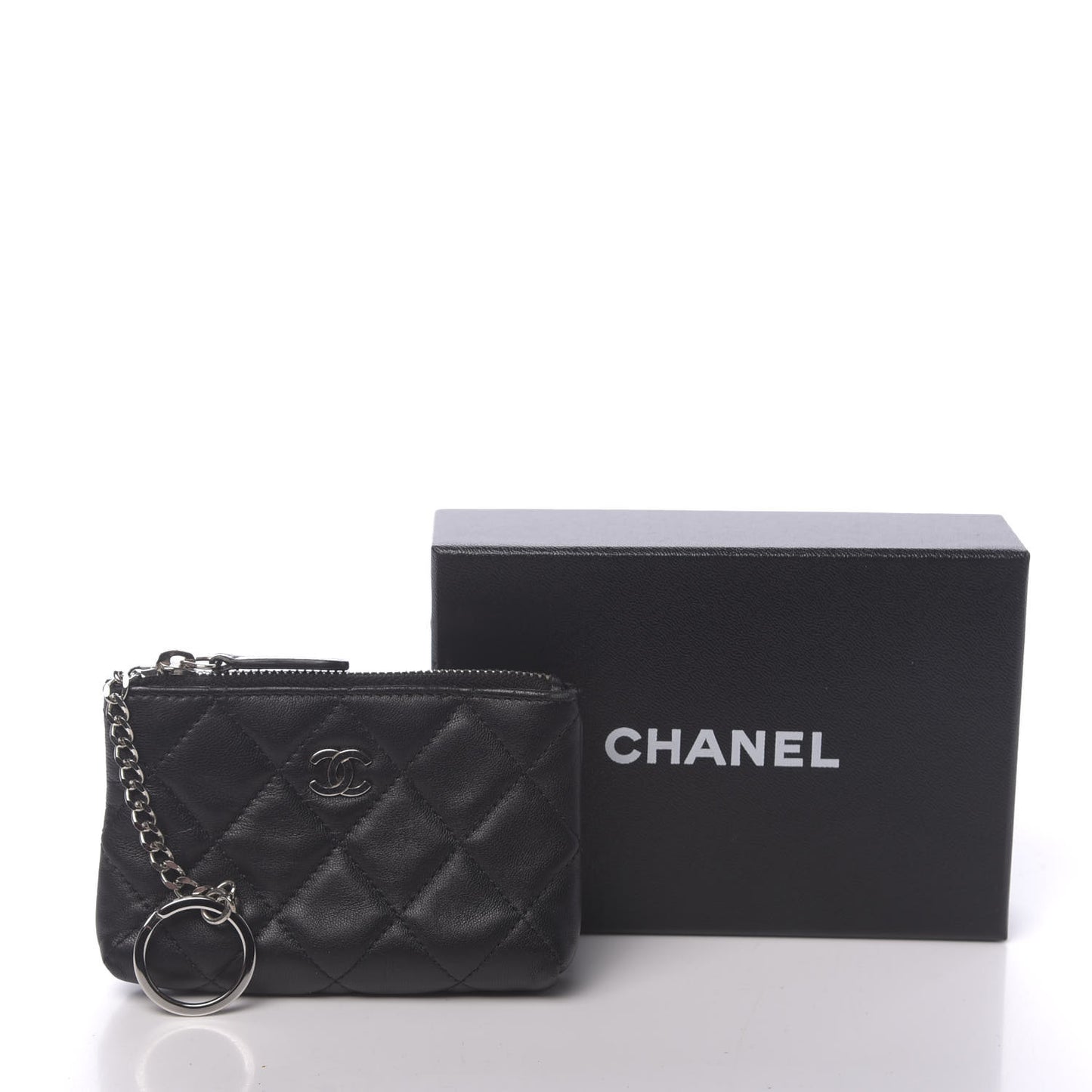 Lambskin Quilted Key Holder Case Black