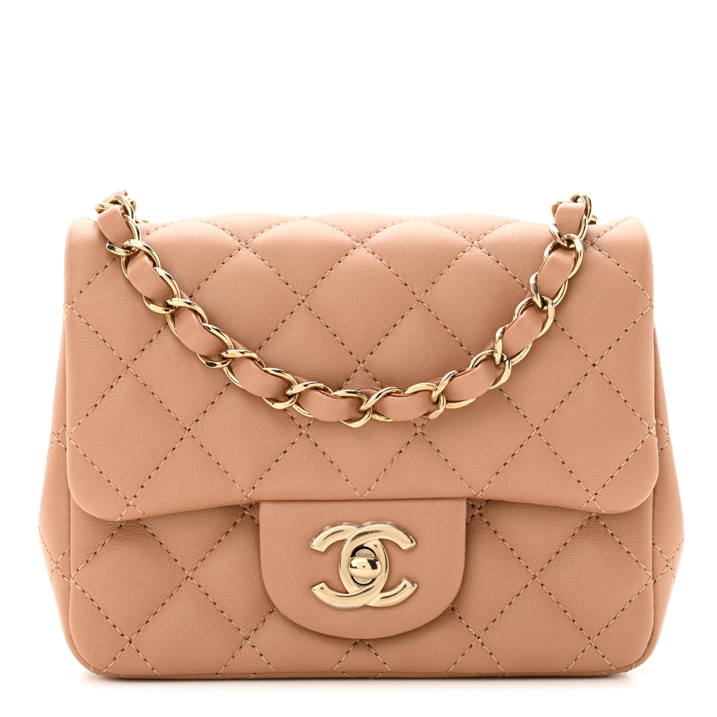 Lambskin Quilted Mini Square Flap Beige