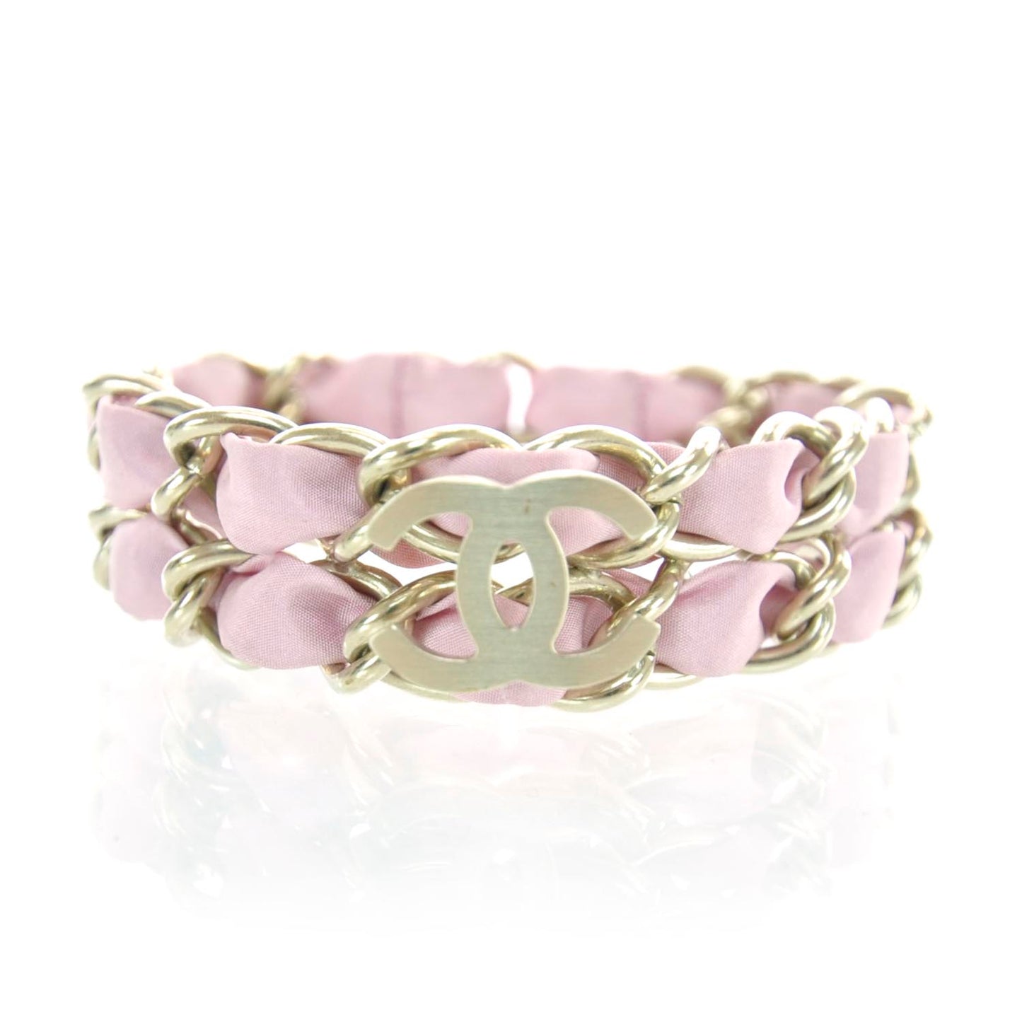 Satin CC Chain Bracelet Pink