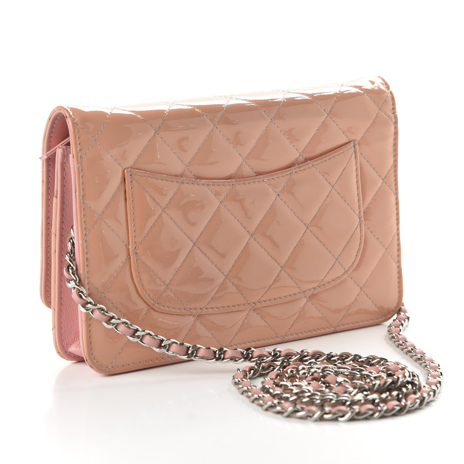 Chanel Patent Quilted Wallet On Chain WOC Light Pink 2 of 11