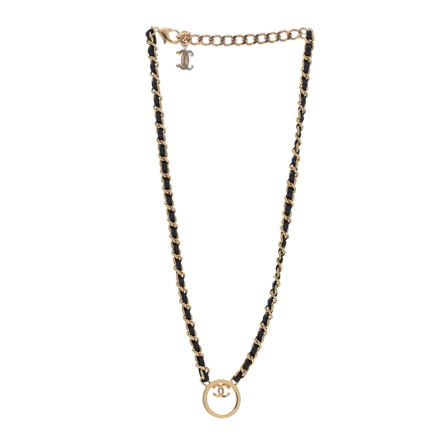 Chanel Metal Lambskin CC Round Long Necklace Gold Black 3 of 4