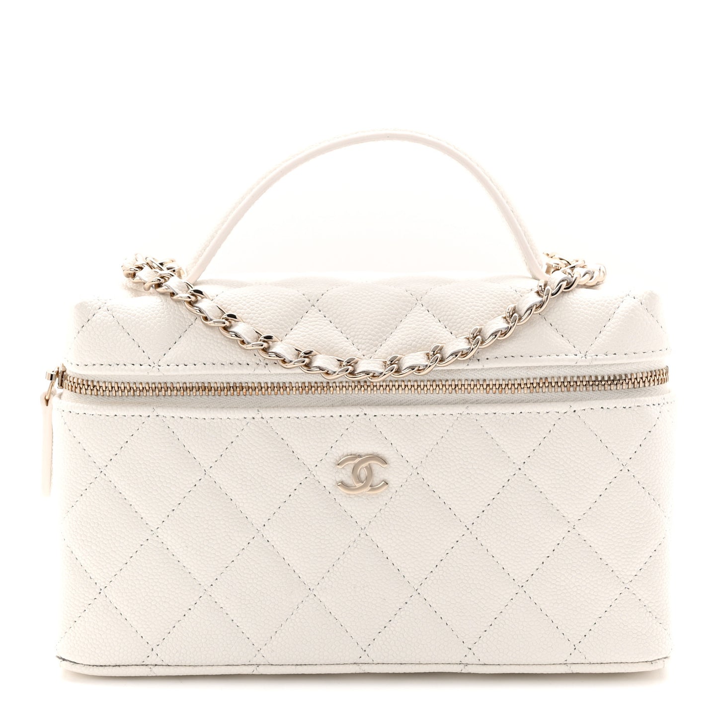 Caviar Quilted Top Handle Slim Vanity With Chain White