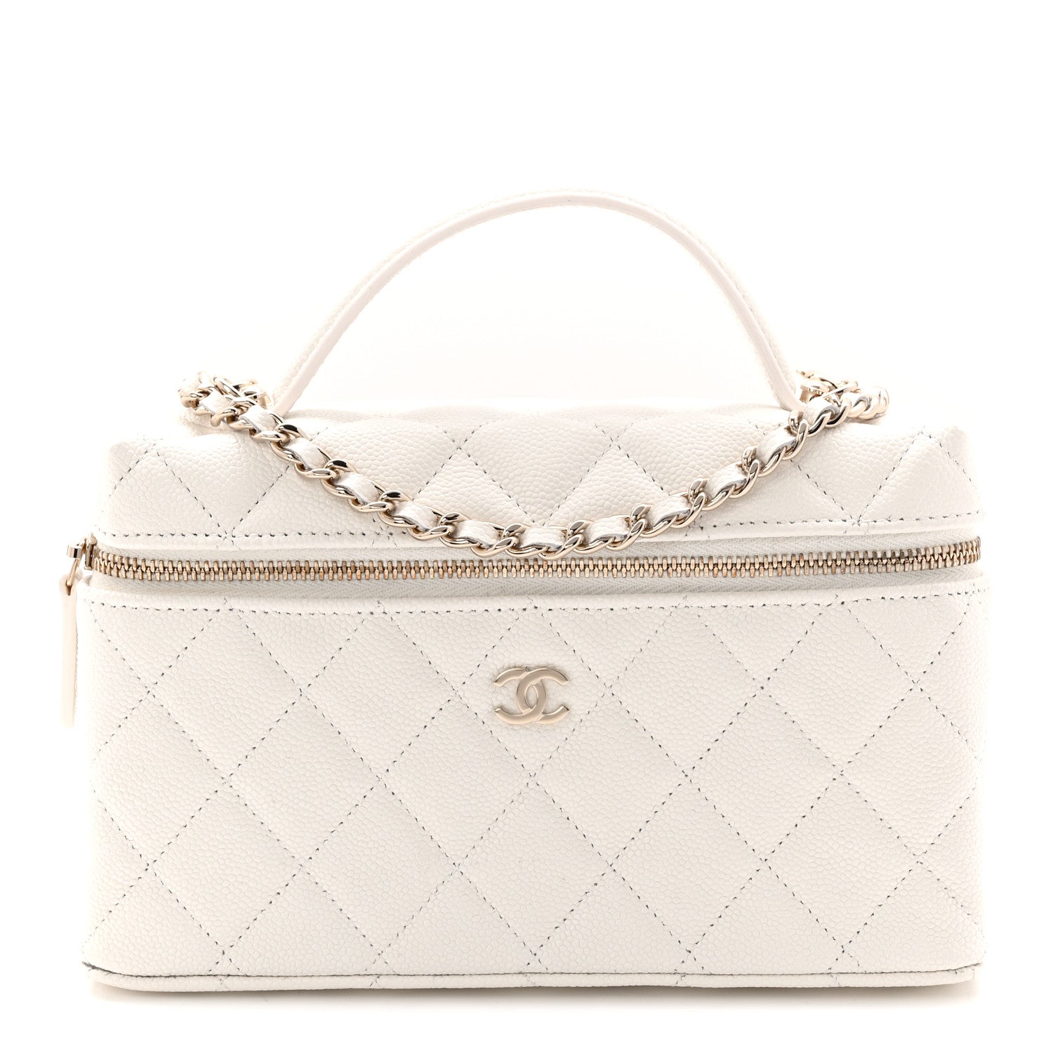 Chanel Caviar Quilted Top Handle Slim Vanity With Chain White 1 of 11