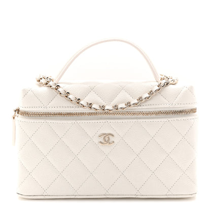 Chanel Caviar Quilted Top Handle Slim Vanity With Chain White 1 of 11