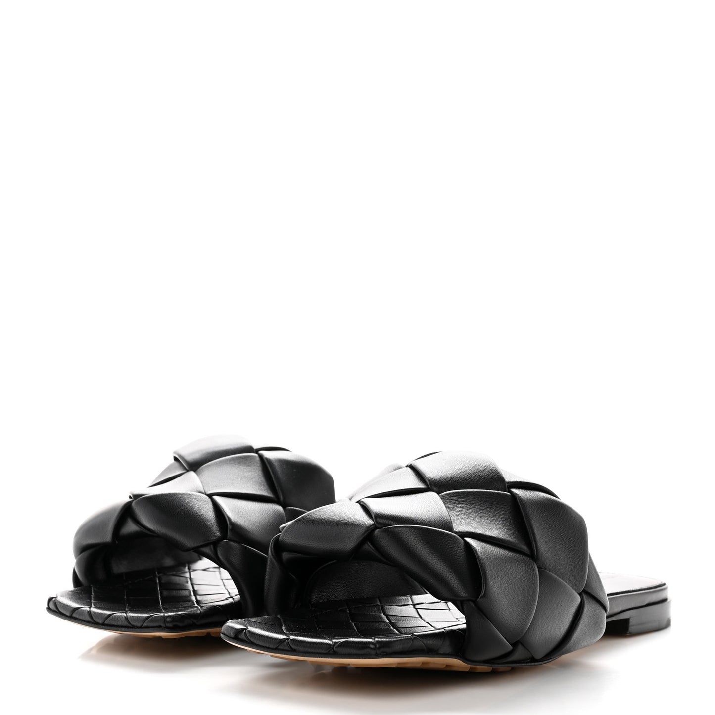 Nappa Maxi Intrecciato Lido Flat Sandals 35 Black