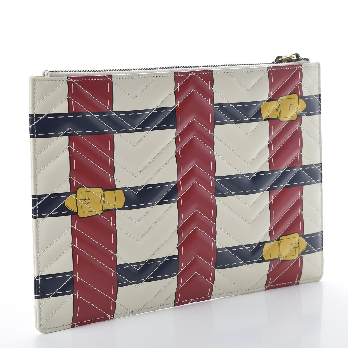 Calfskin Matelasse Trompe L'Oeil Print GG Marmont Zip Pouch White