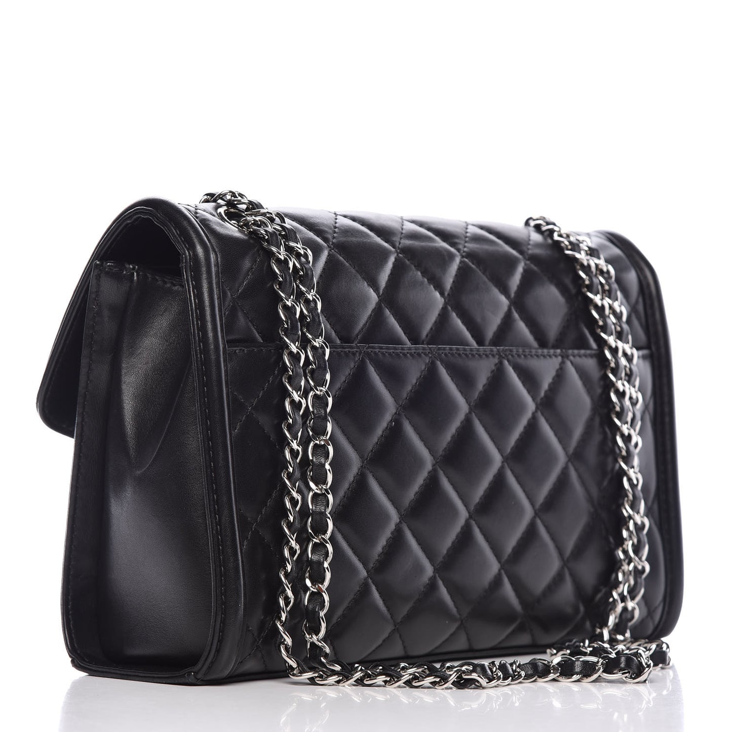Lambskin Quilted Large Geometric Flap Black