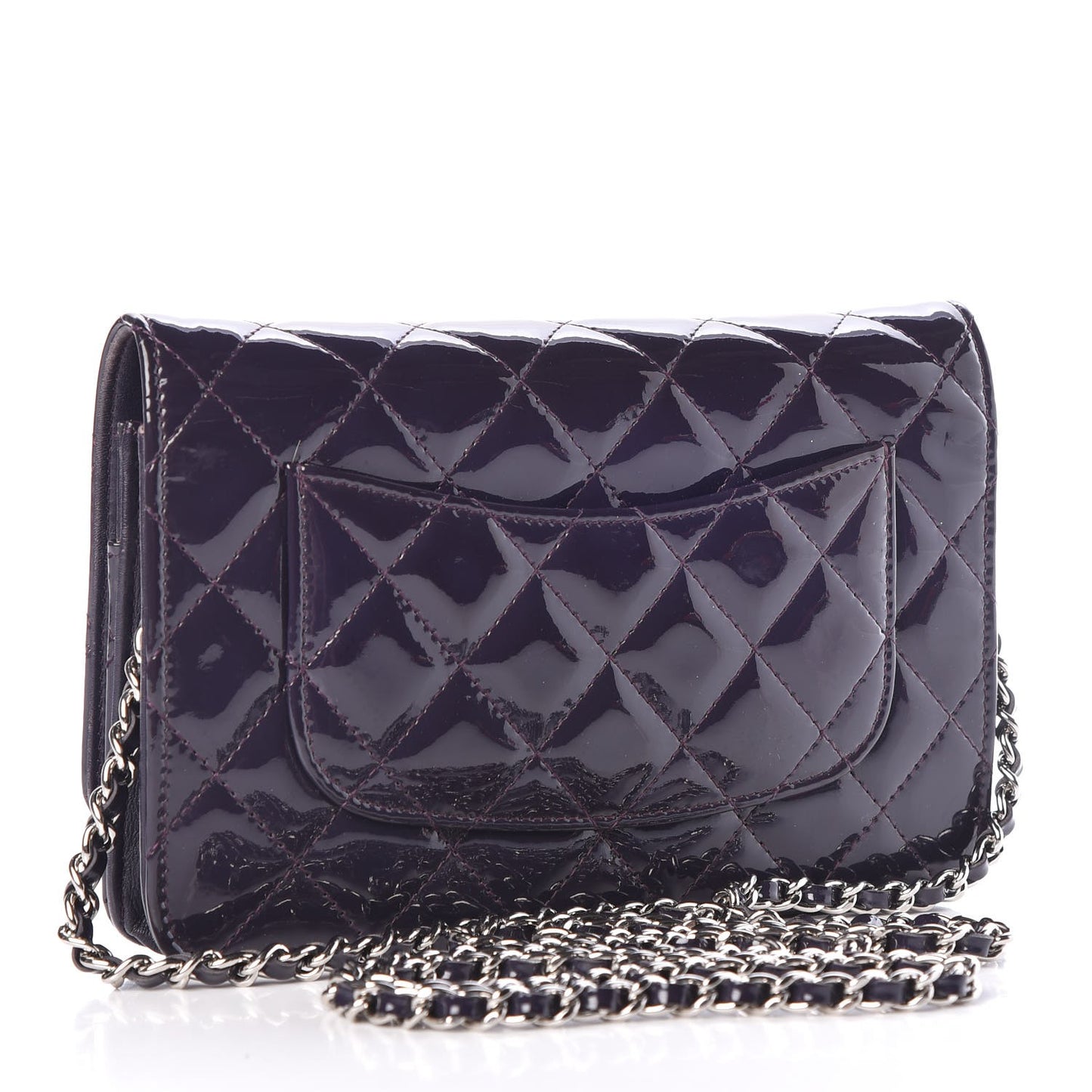 Patent Quilted Wallet On Chain WOC Dark Purple