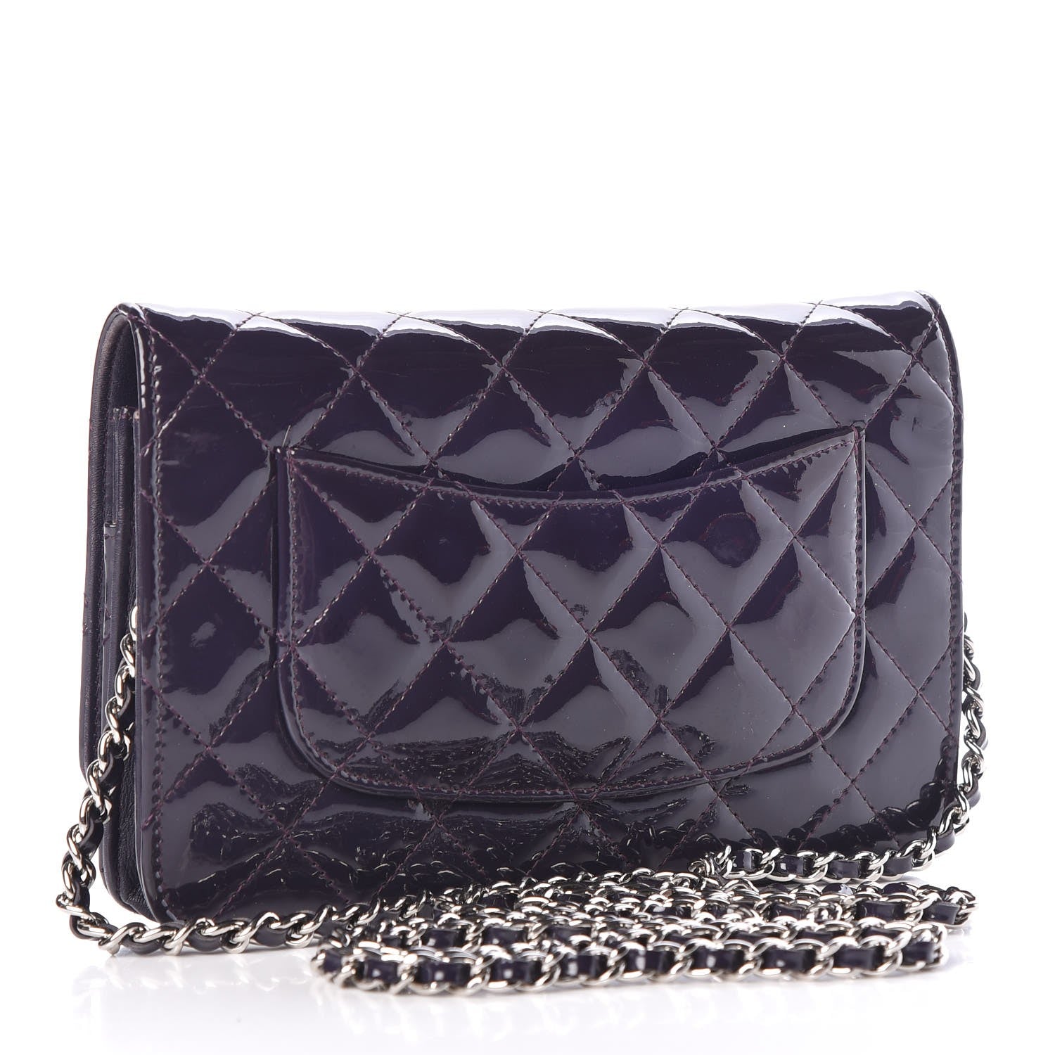 Chanel Patent Quilted Wallet On Chain WOC Dark Purple 3 of 9