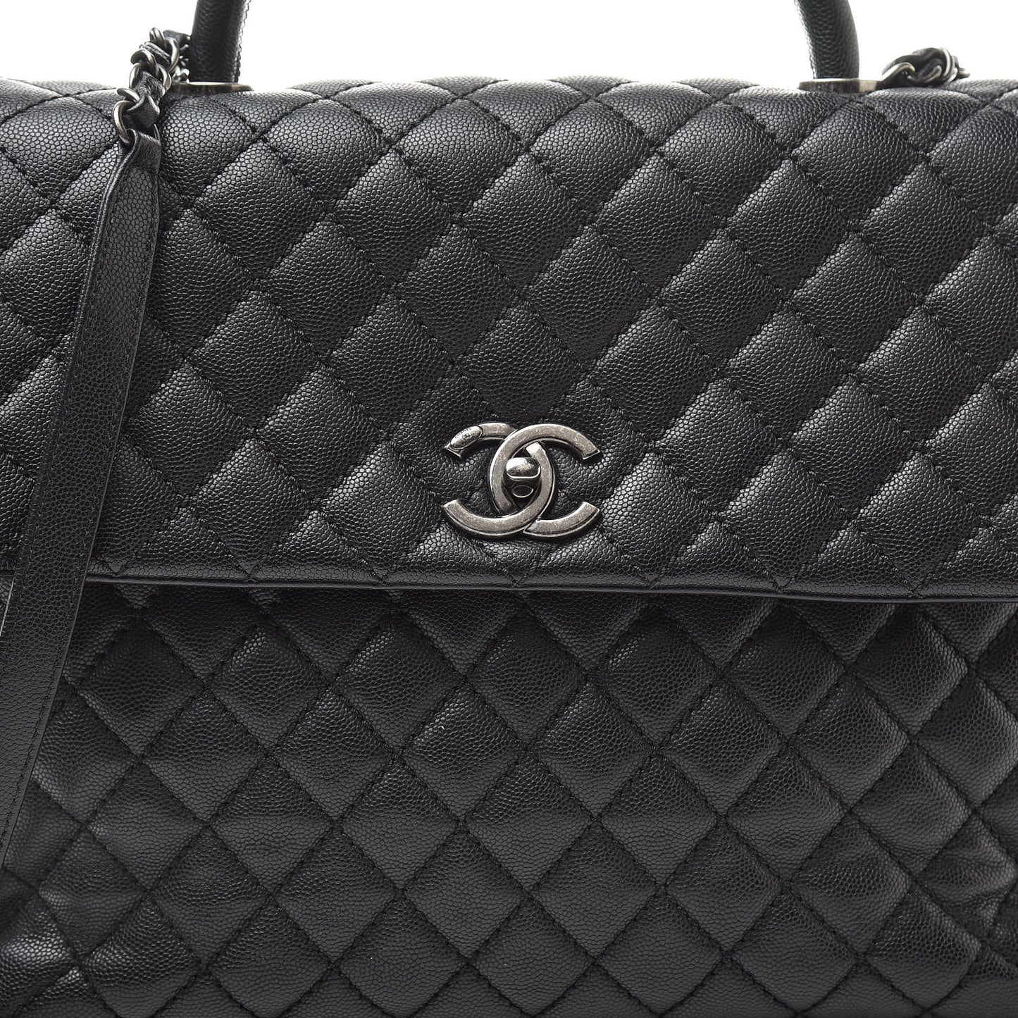 Caviar Quilted Large Coco Handle Flap Black