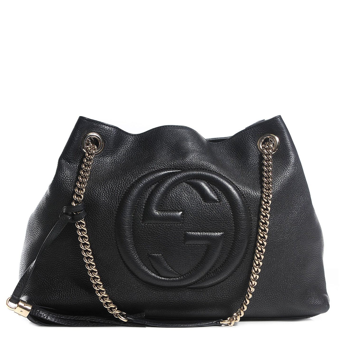 Pebbled Calfskin Medium Soho Chain Shoulder Bag Black