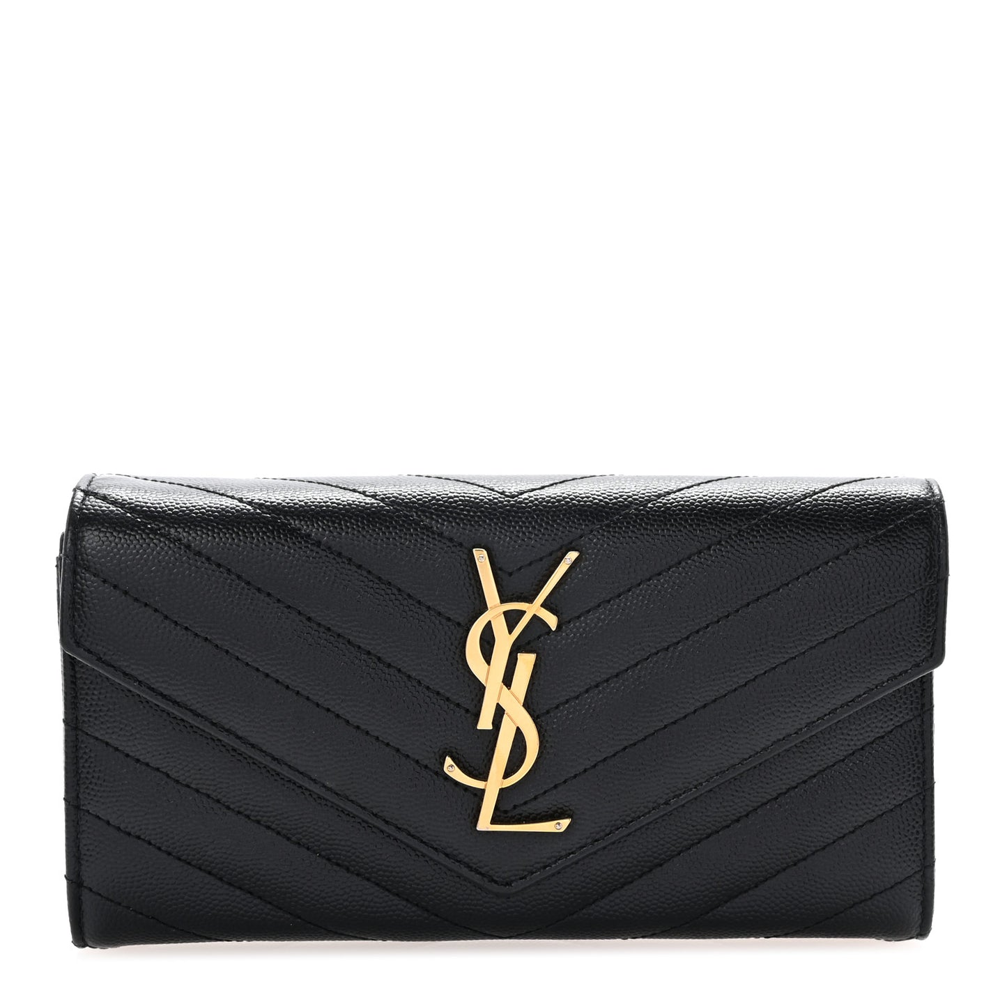 Grain De Poudre Matelasse Chevron Monogram Flap Wallet Black