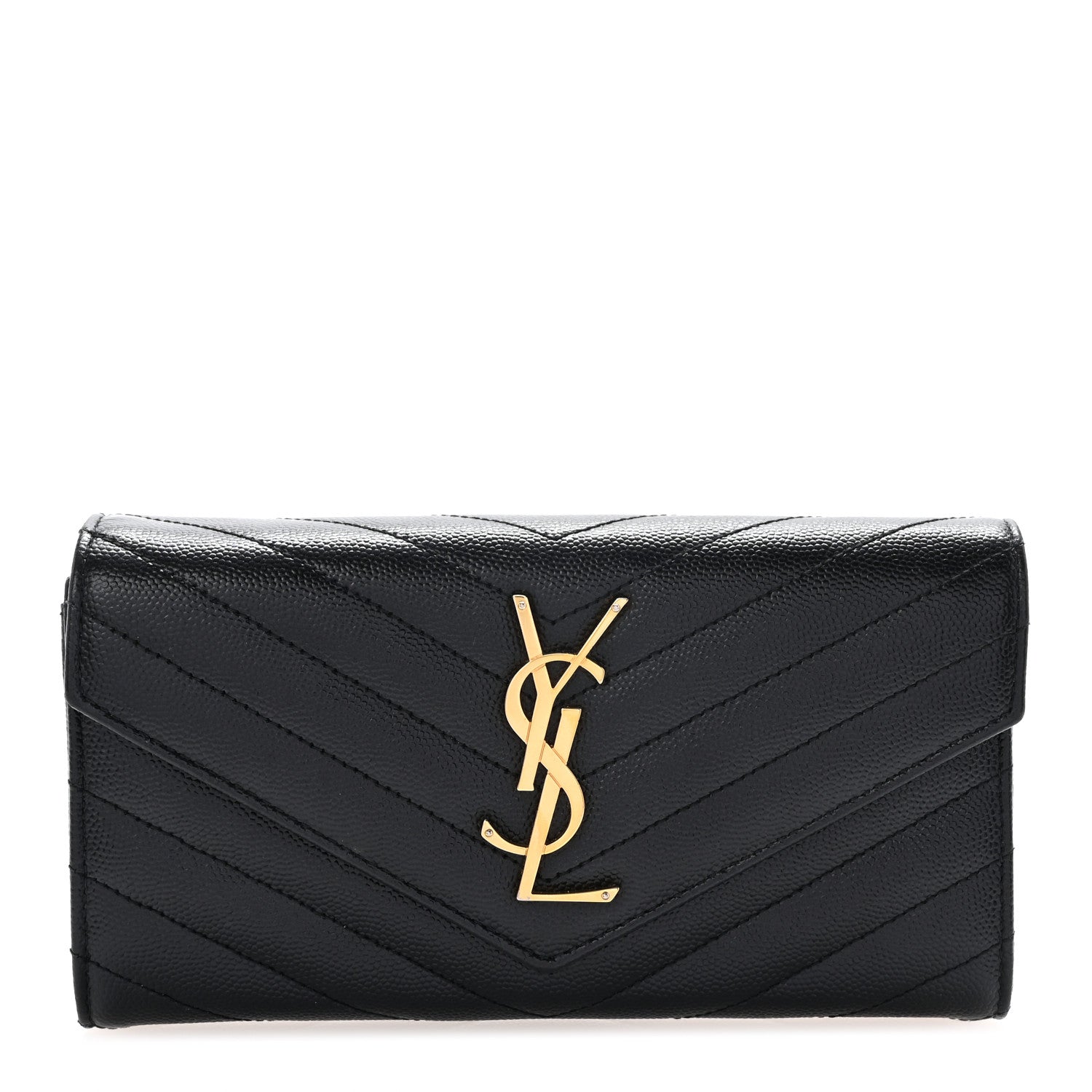Saint Laurent Grain De Poudre Matelasse Chevron Monogram Flap Wallet Black 1 of 9