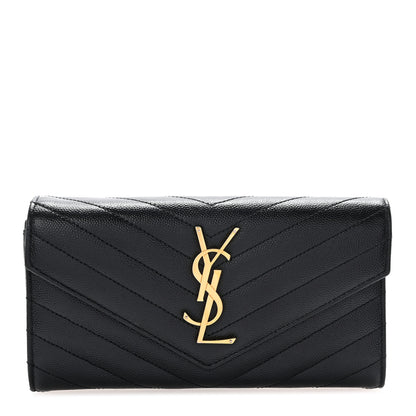 Saint Laurent Grain De Poudre Matelasse Chevron Monogram Flap Wallet Black 1 of 9