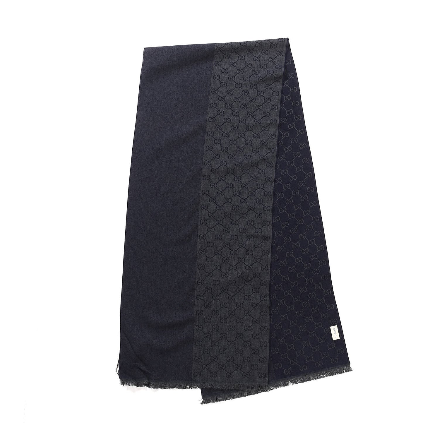 Wool GG Monogram HalfGG Fringe Scarf Anthracite Black