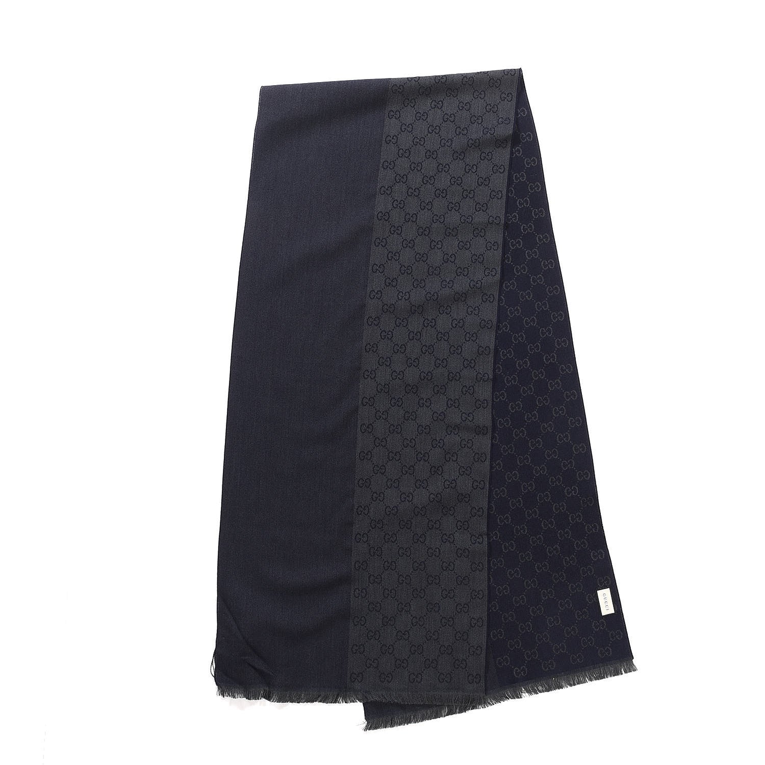 Gucci Wool GG Monogram HalfGG Fringe Scarf Anthracite Black 3 of 5