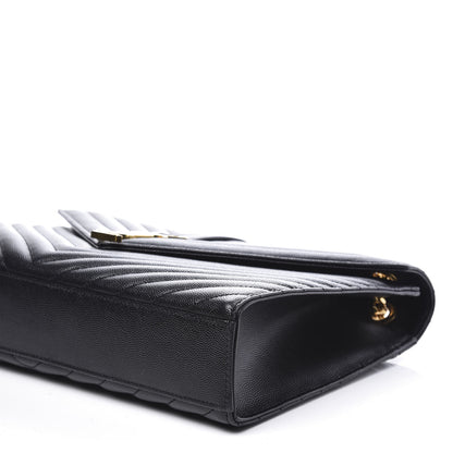 Saint Laurent Grain De Poudre Matelasse Chevron Large Monogram Satchel Black 6 of 9