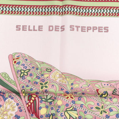 Hermes Silk Selle Des Steppes Scarf 90 Rose Pale Bleu Jean 4 of 5