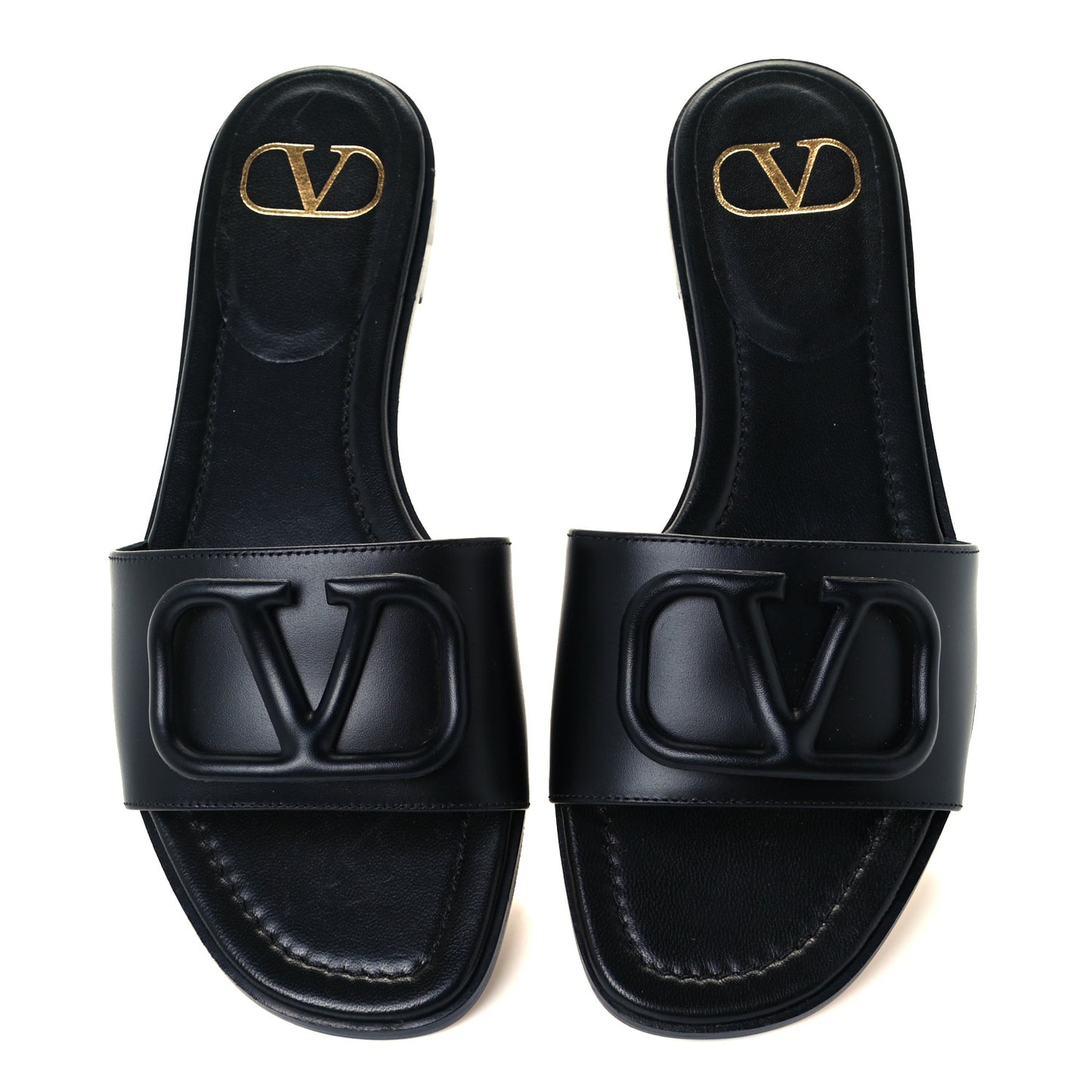 Calfskin Vlogo Flat Slide Sandals 35.5 Black