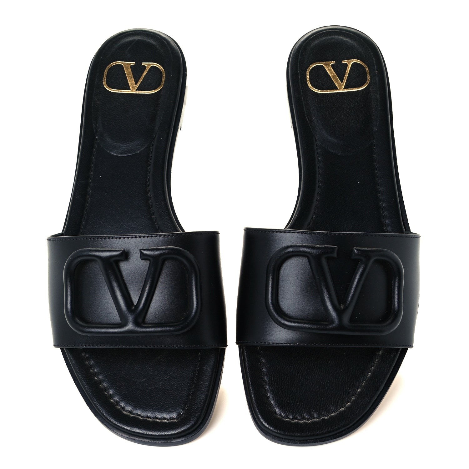 Valentino Garavani Calfskin Vlogo Flat Slide Sandals 35.5 Black 5 of 10