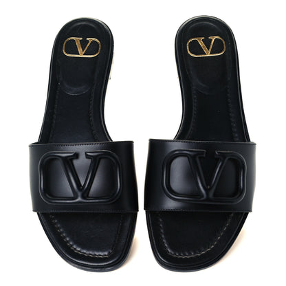 Valentino Garavani Calfskin Vlogo Flat Slide Sandals 35.5 Black 5 of 10
