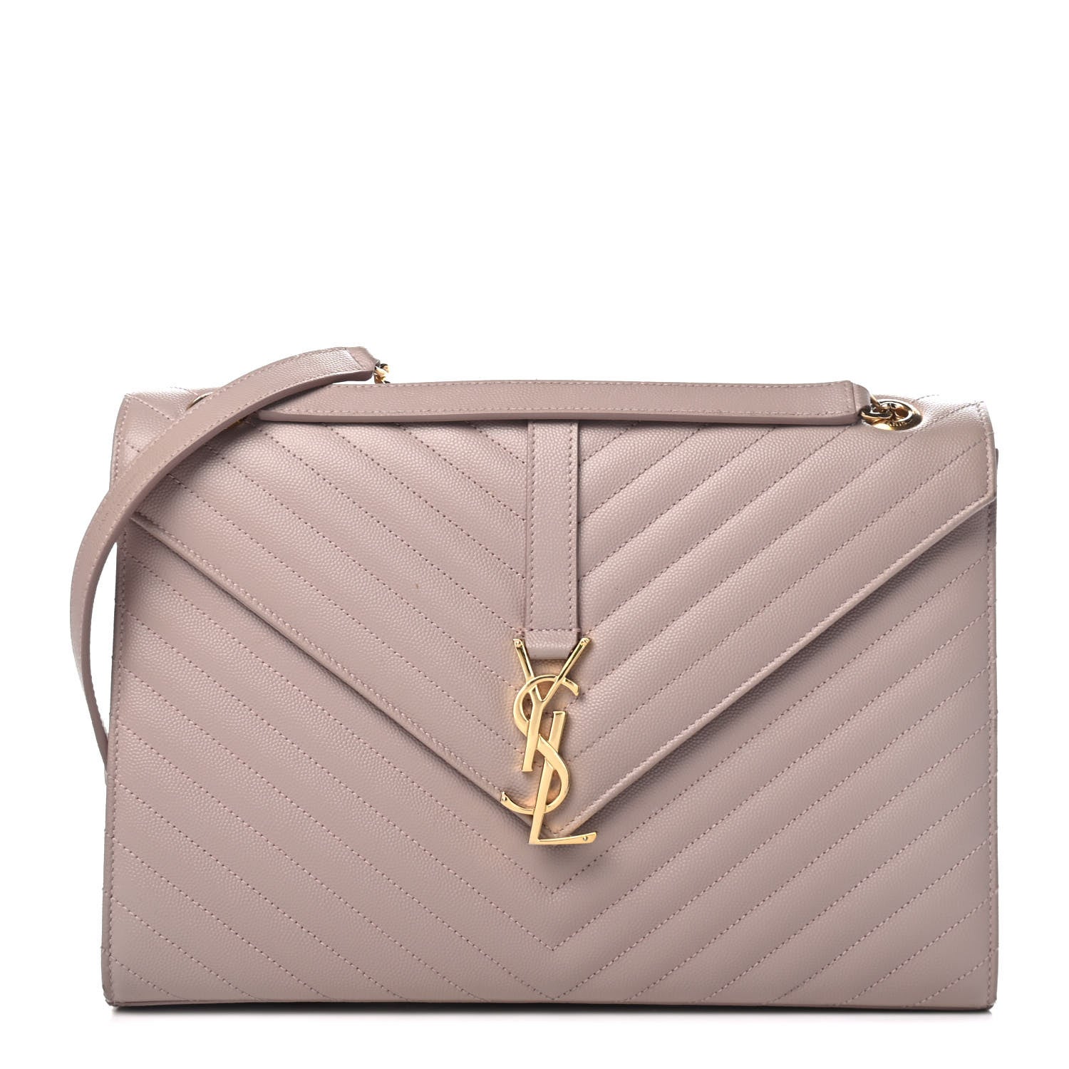 Saint Laurent Grain De Poudre Matelasse Chevron Large Monogram Satchel Dark Beige 1 of 4