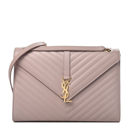 Saint Laurent Grain De Poudre Matelasse Chevron Large Monogram Satchel Dark Beige 1 of 4