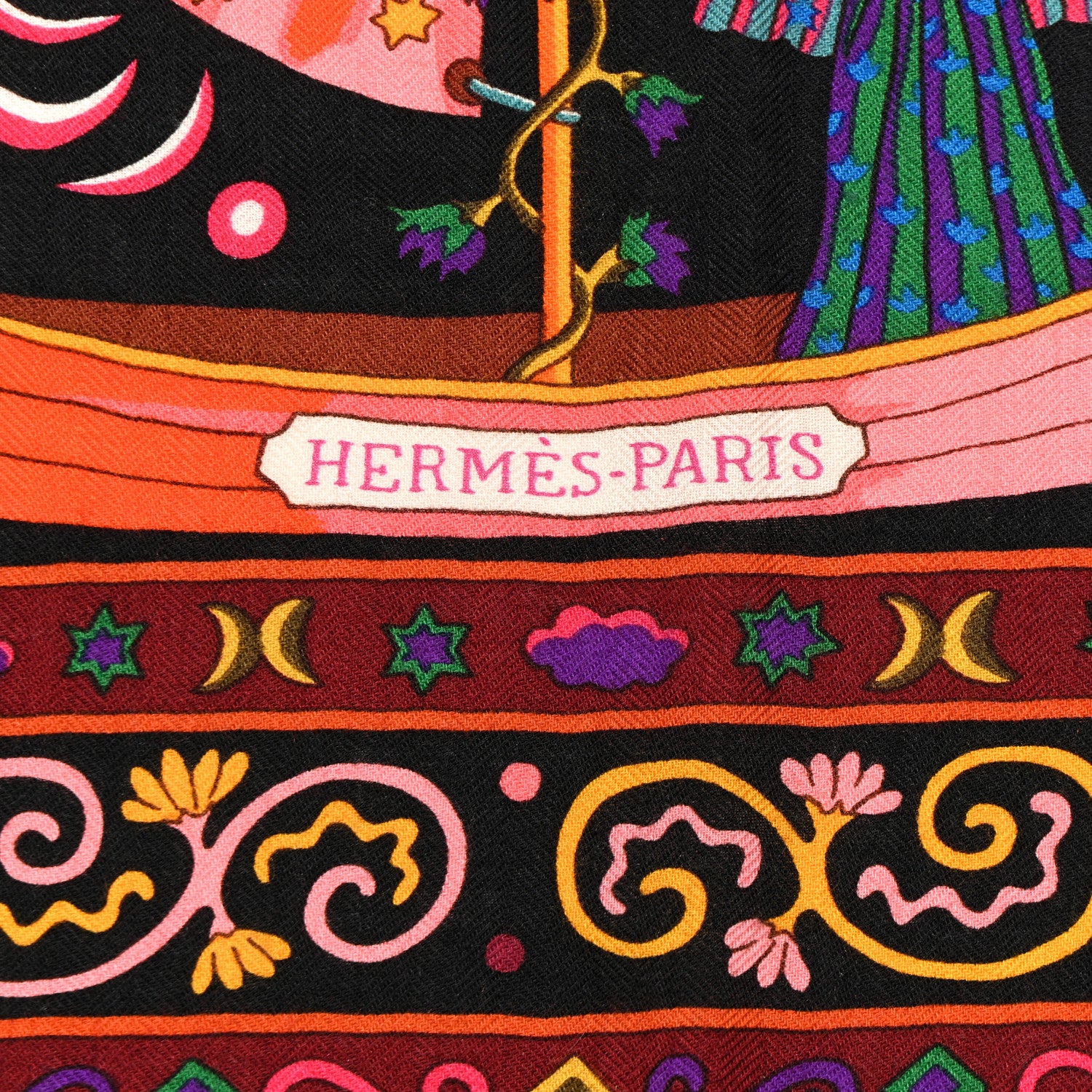 Hermes Cashmere Silk Peuple Du Vent Shawl 140 Black Corail Prune 2 of 4