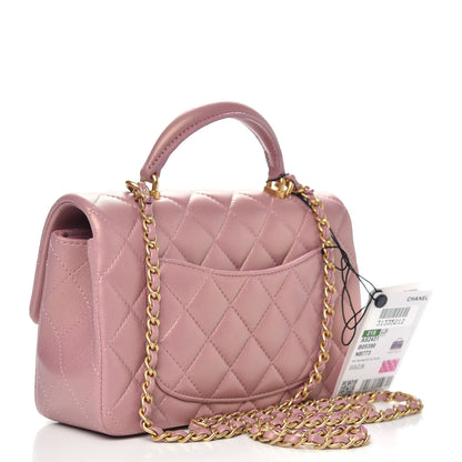 Chanel Iridescent Lambskin Quilted Mini Top Handle Rectangular Flap Pink 3 of 11