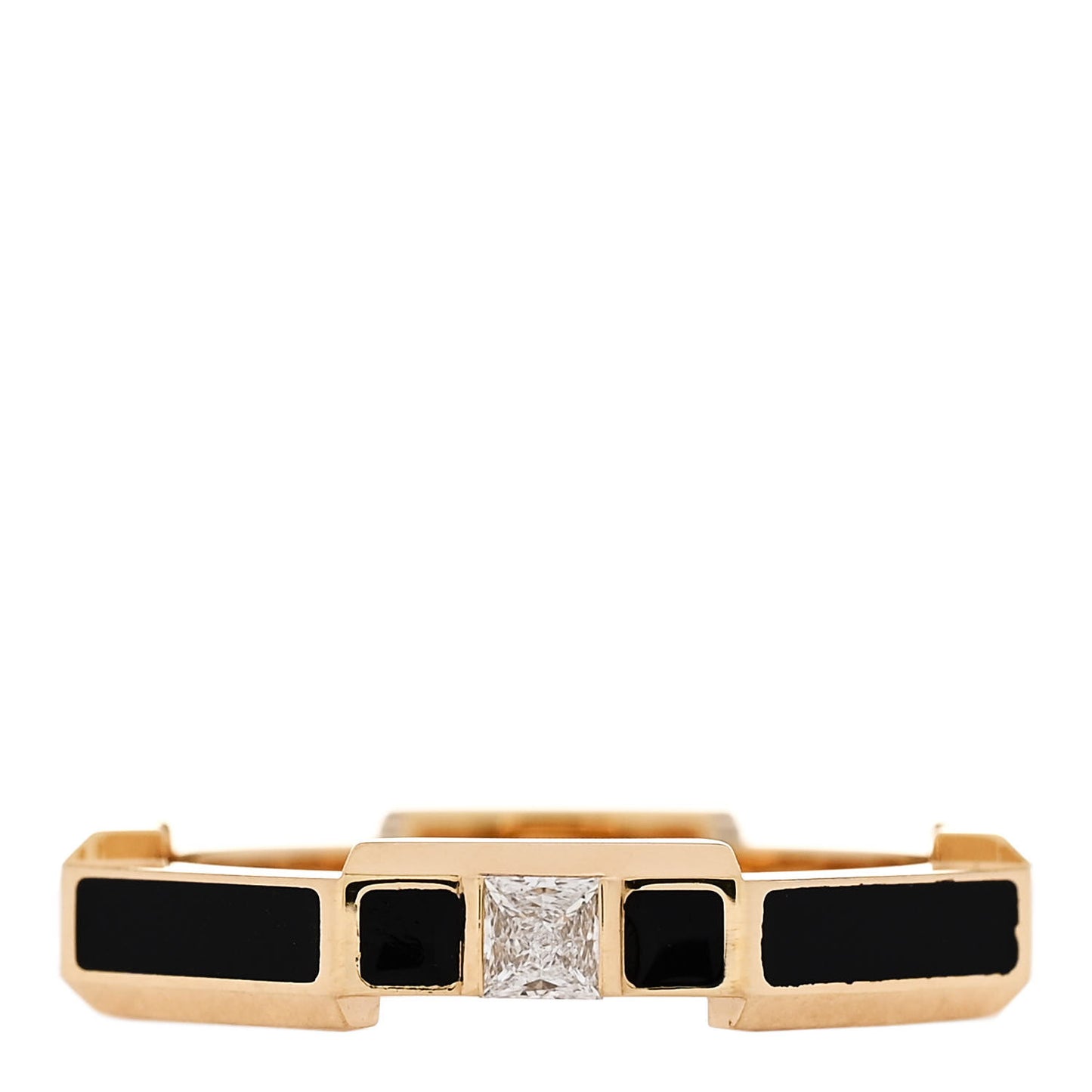 18K Yellow Gold Diamond Enamel Link to Love Ring 54 6.75 Black