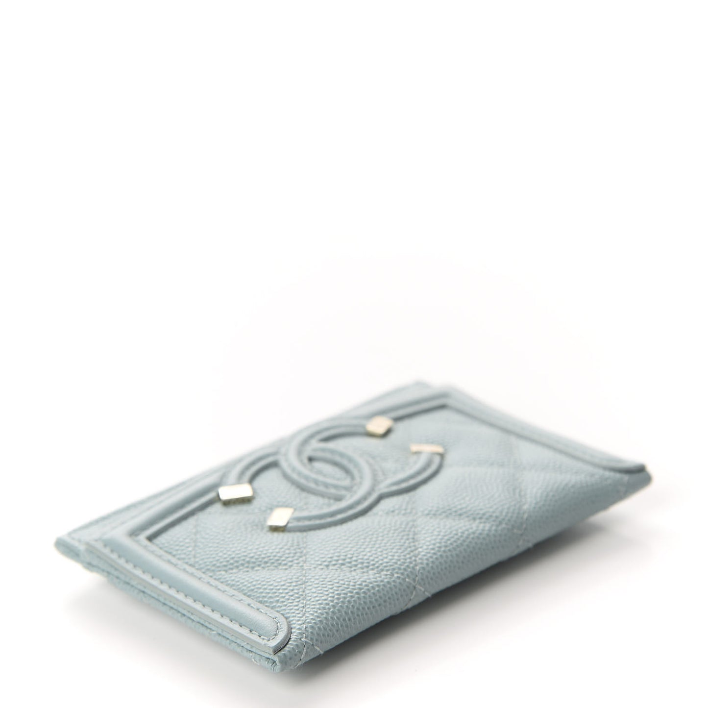 Caviar Quilted Filigree Card Holder Light Blue