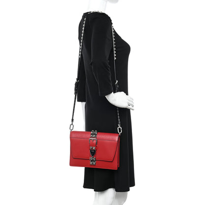 Prada Saffiano City Calfskin Studded Large Elektra Shoulder Bag Fuoco Black 2 of 10