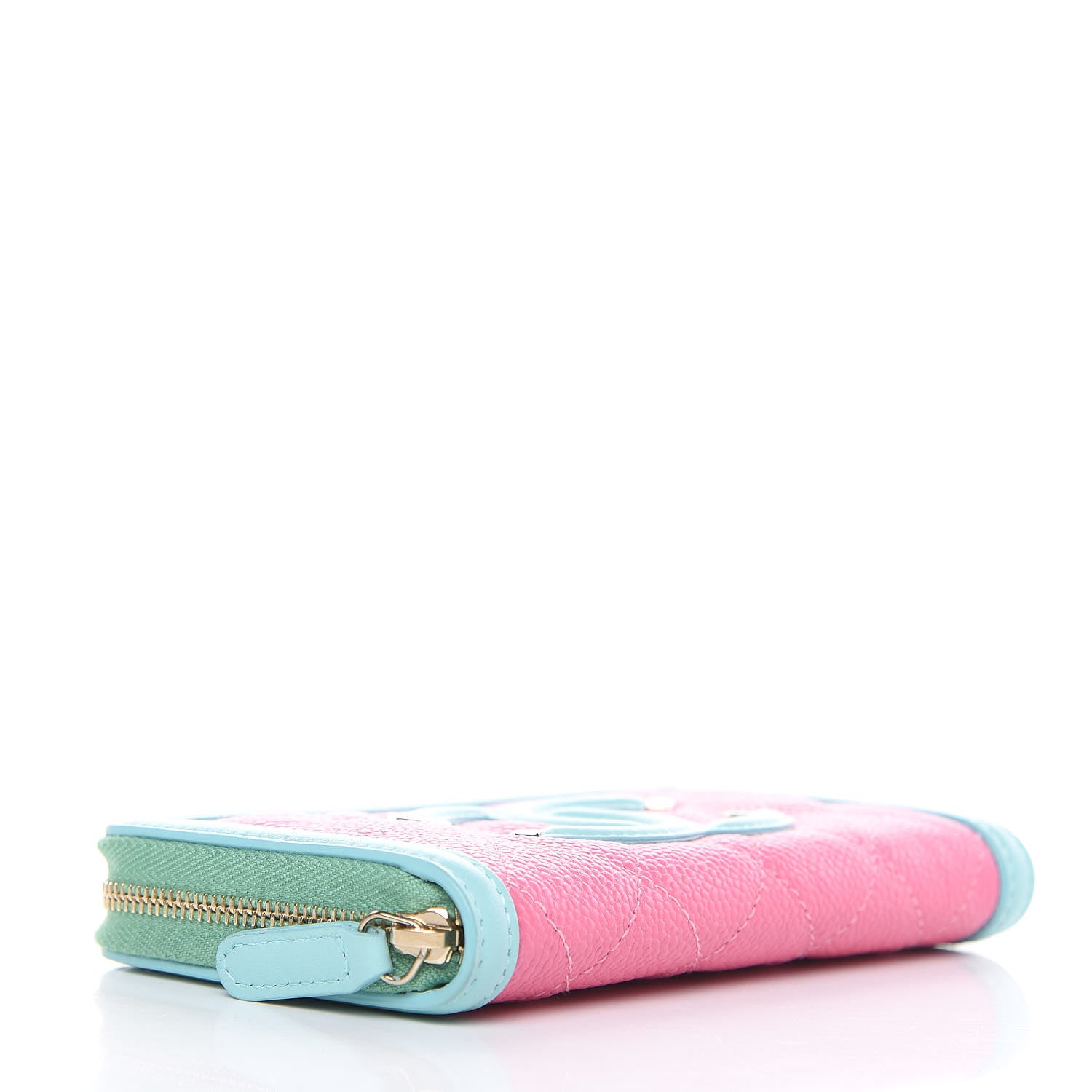 Chanel Caviar Quilted Medium Filigree Zip Around Wallet Pink Blue Green 4 of 11