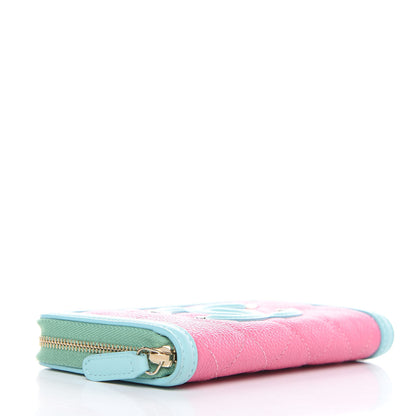 Chanel Caviar Quilted Medium Filigree Zip Around Wallet Pink Blue Green 4 of 11