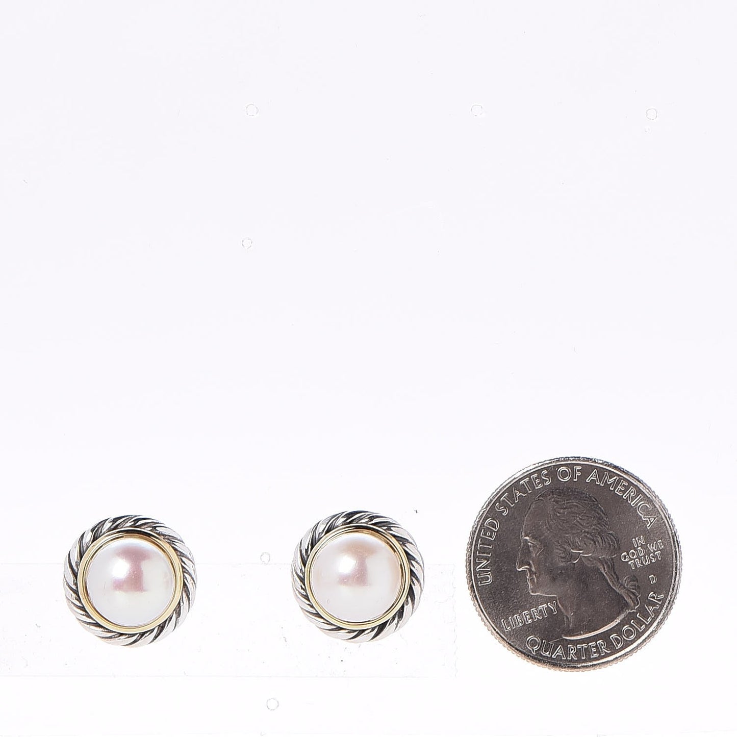Sterling Silver 18K Yellow Gold Pearl 10mm Cable Earrings
