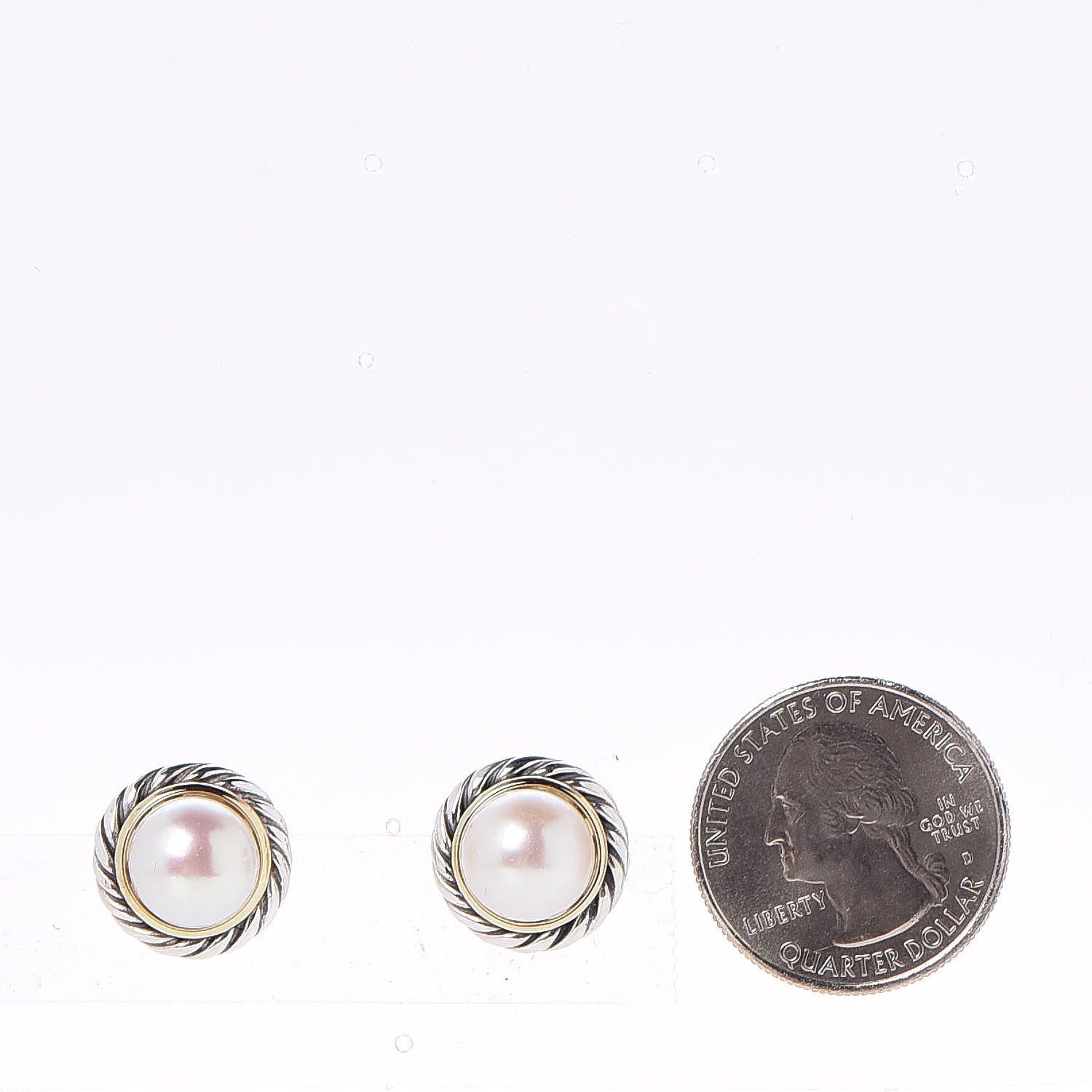 David Yurman Sterling Silver 18K Yellow Gold Pearl 10mm Cable Earrings 2 of 4