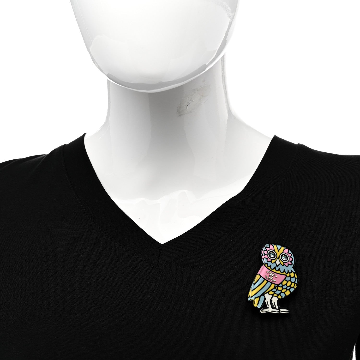 Chanel Resin Crystal Owl CC Brooch Blue Yellow Golden 2 of 5