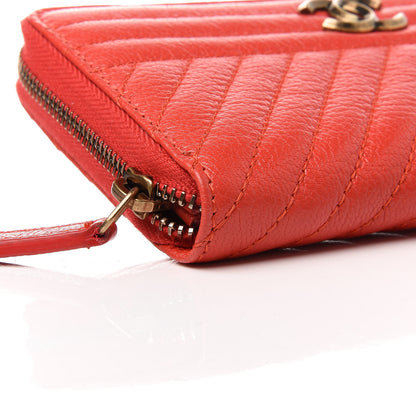 Chanel Shiny Goatskin Diagonal Quilted Small Zip Around Wallet Red 9 of 11