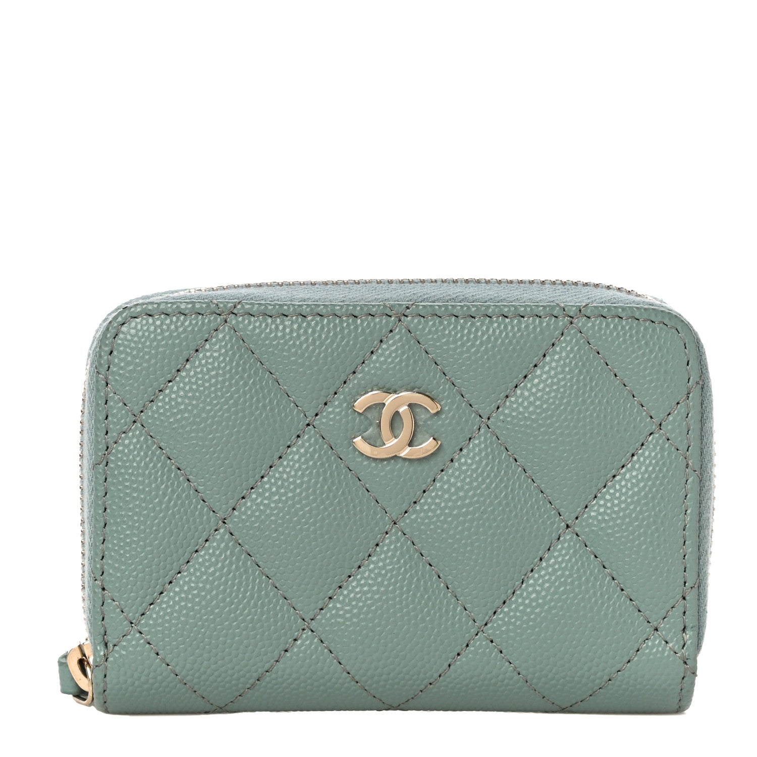 Chanel Caviar Quilted Zip Around Coin Purse Wallet Dark Green 1 of 11