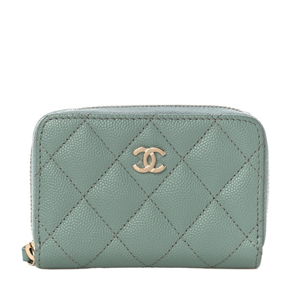 Chanel Caviar Quilted Zip Around Coin Purse Wallet Dark Green 1 of 11
