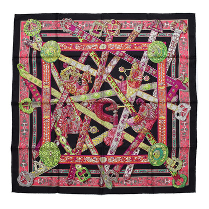 Hermes Silk Le Songe De La Licorne Scarf 90 Black Fuchsia Vert Fluo 1 of 3
