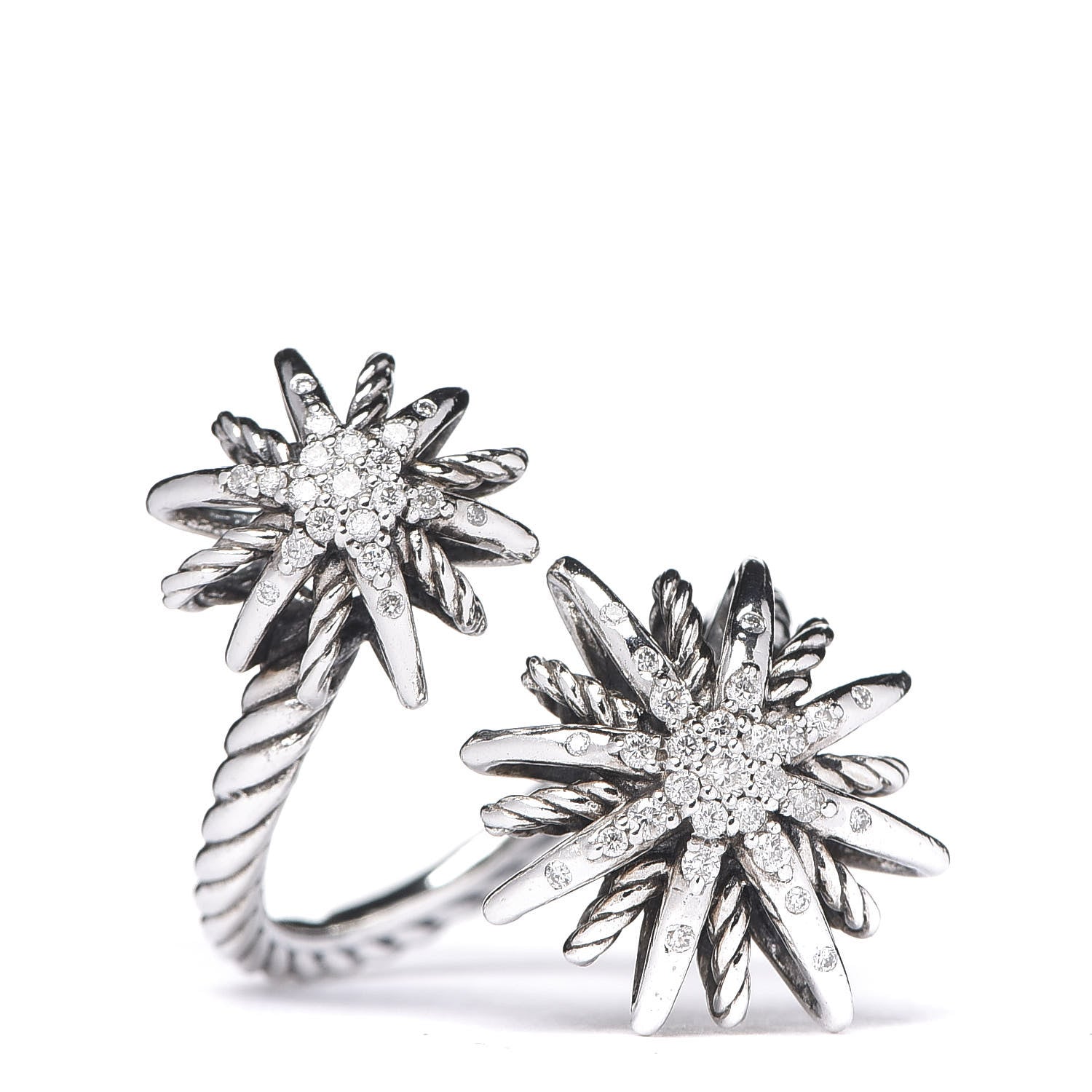 David Yurman Sterling Silver Diamond 28mm Open Starburst Ring 54 6.75 1 of 3