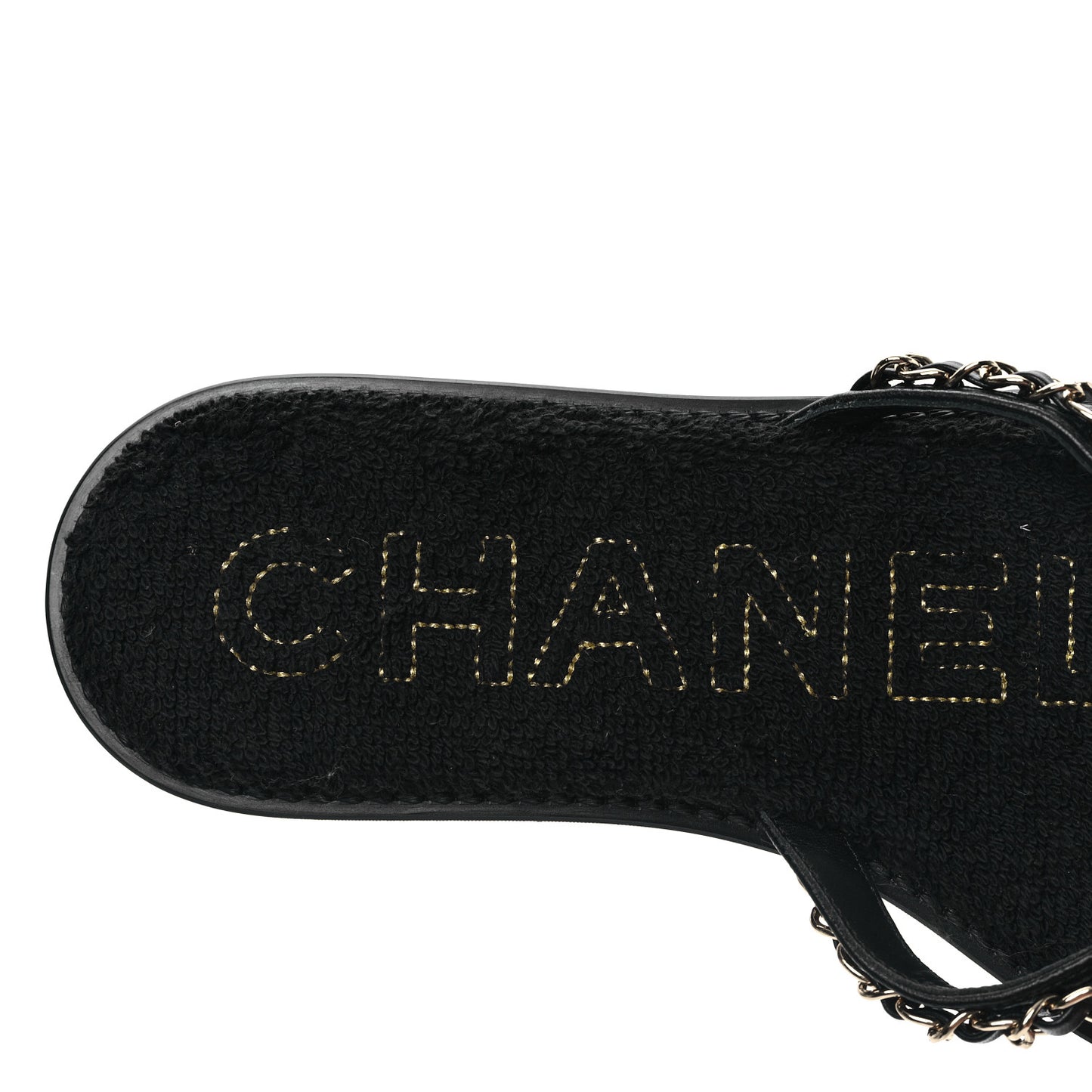 Lambskin CC Chain Thong Sandals 38 Black