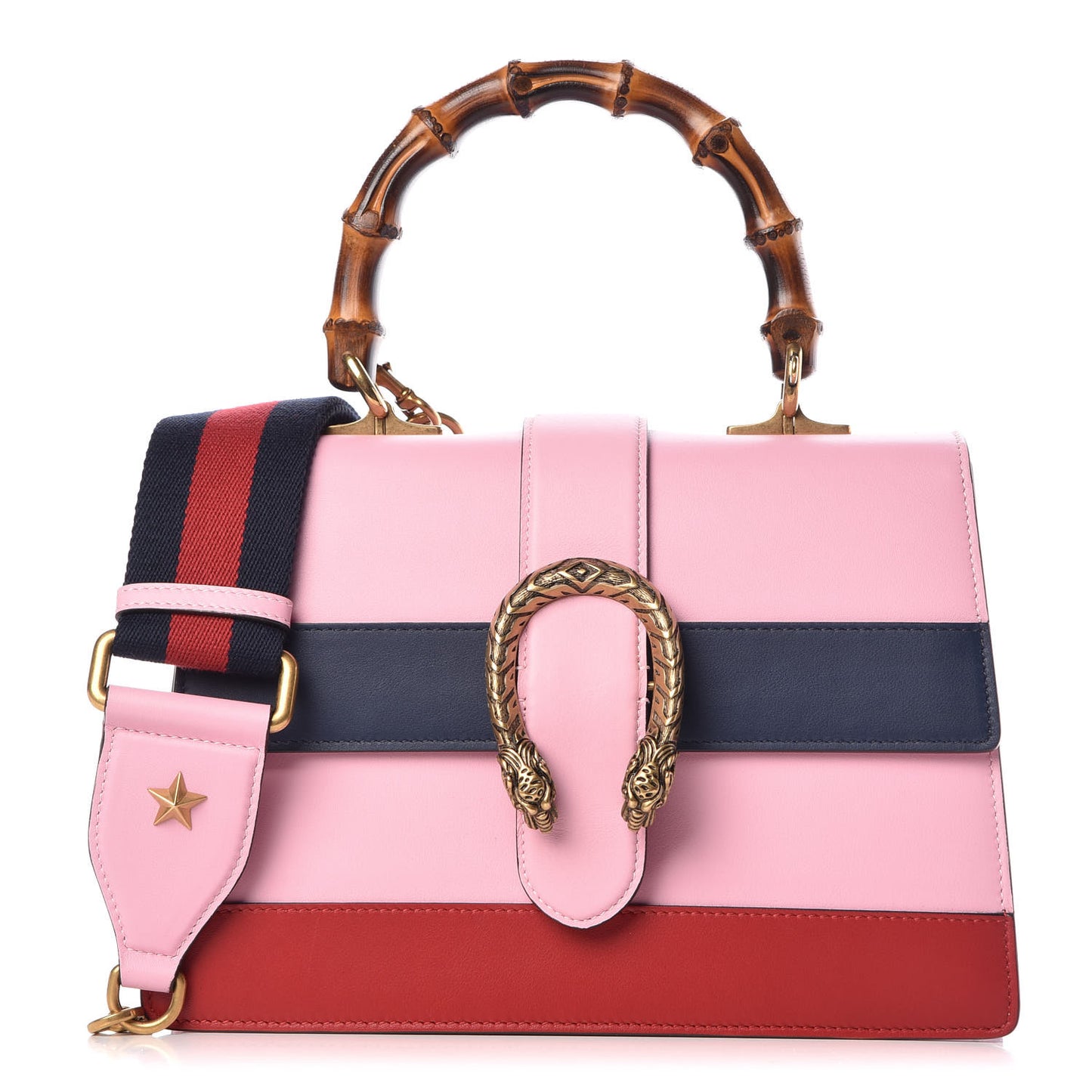Moon Calfskin Web Medium Dionysus Bamboo Top Handle Bag Sugar Pink Blue Agata Hibiscus Red