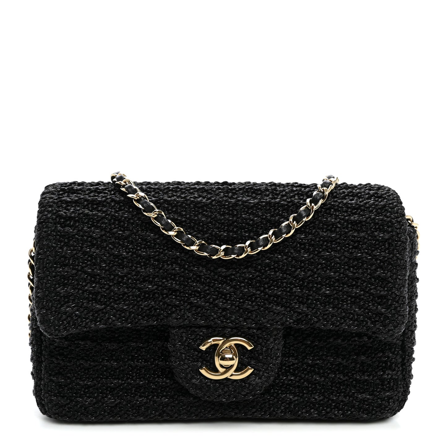 Woven Fabric Mini Rectangular Flap Black