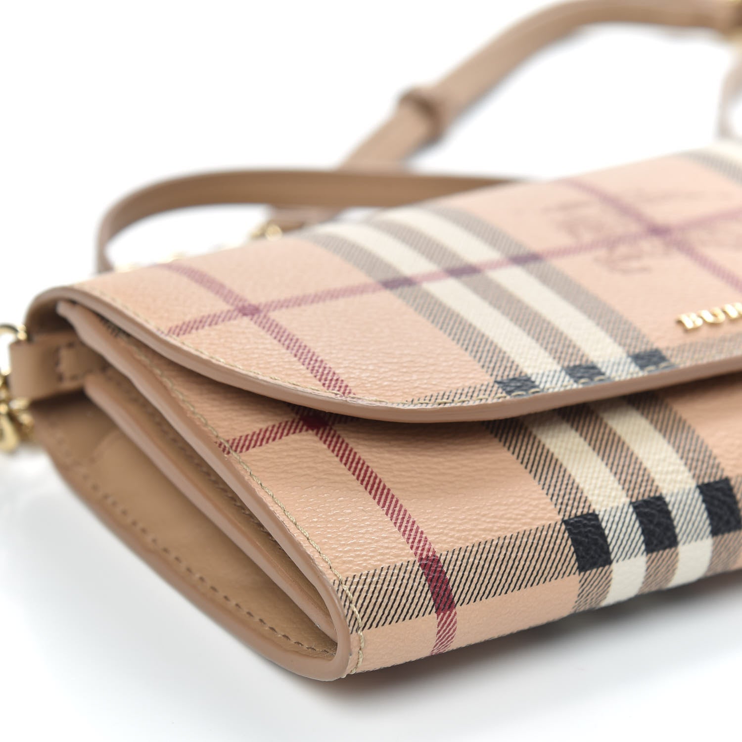 Burberry Haymarket Check Henley Wallet On Chain Mid Camel 7 of 10