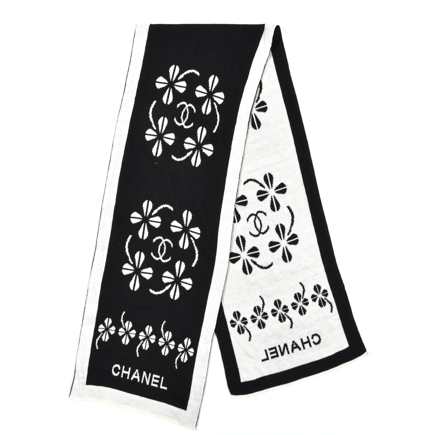 Cashmere Wool Clover Scarf Black White