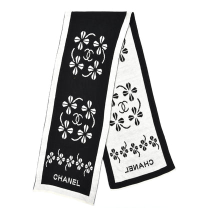 Chanel Cashmere Wool Clover Scarf Black White 2 of 4