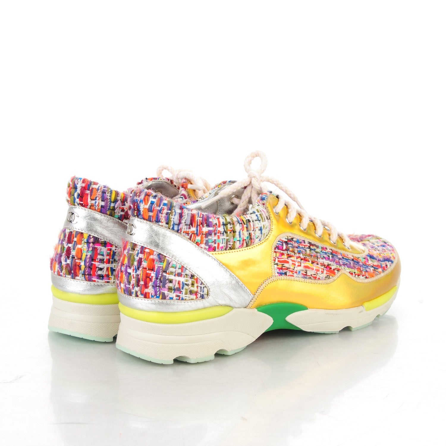 Chanel Tweed Lambskin Runway Sneakers 40 Silver Multicolor 4 of 5