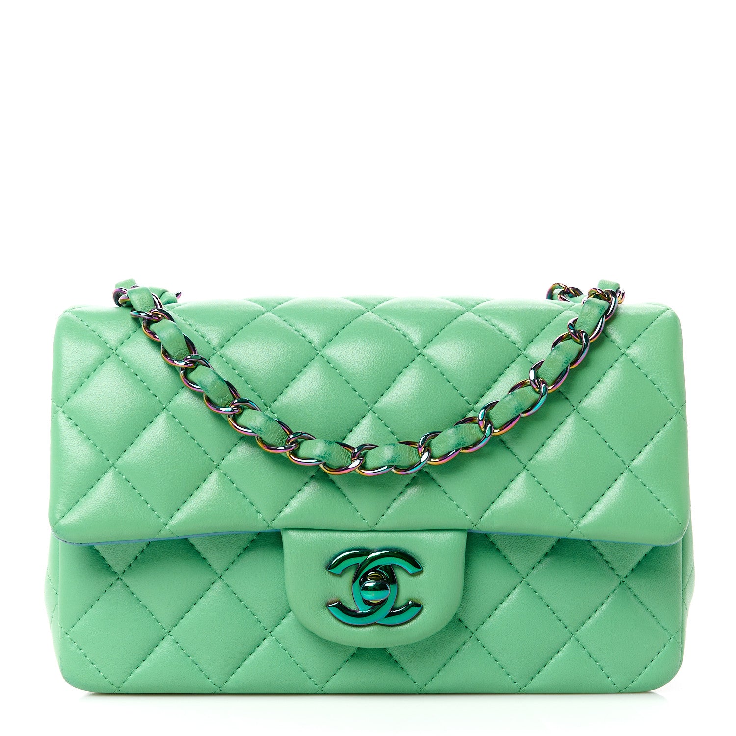 Chanel Lambskin Quilted Mini Rectangular Flap Green Blue 1 of 14
